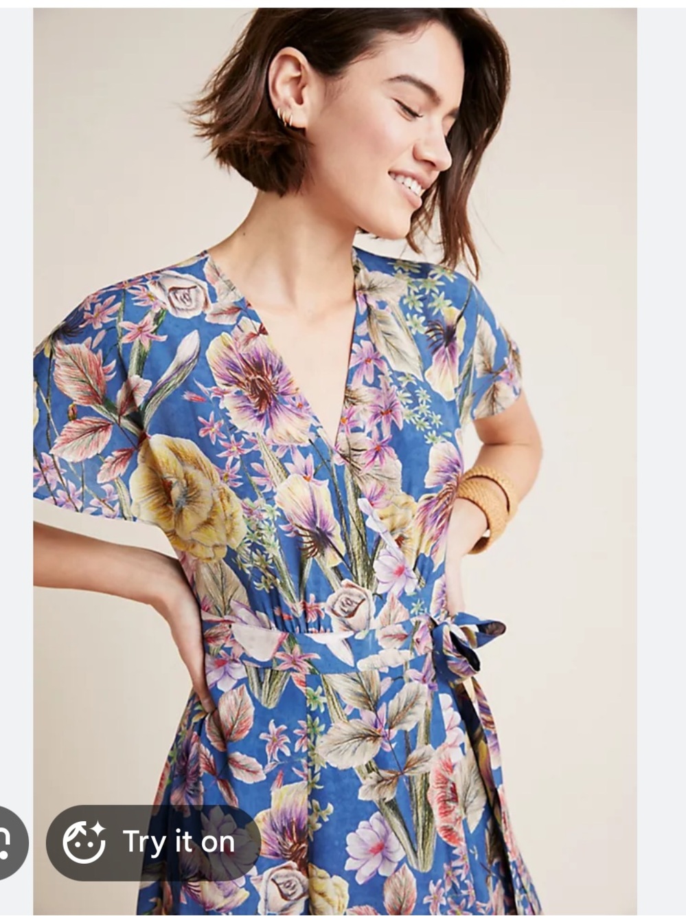 Katchel X Anthropologie Blue Floral Wrap Dress